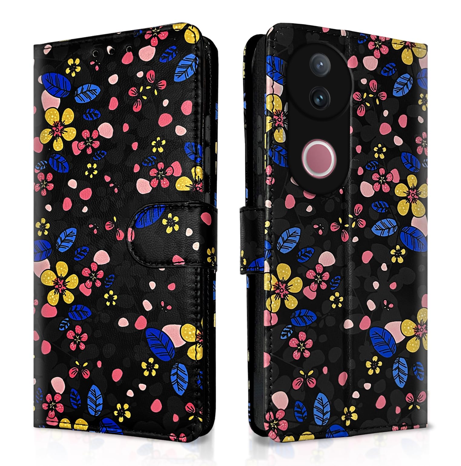 Vivo V50/V50e 5G Wallet flip cover in black flower by Pikkme