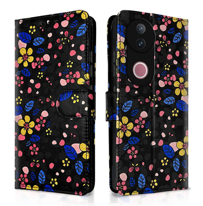 Vivo V50/V50e 5G Wallet flip cover in black flower by Pikkme