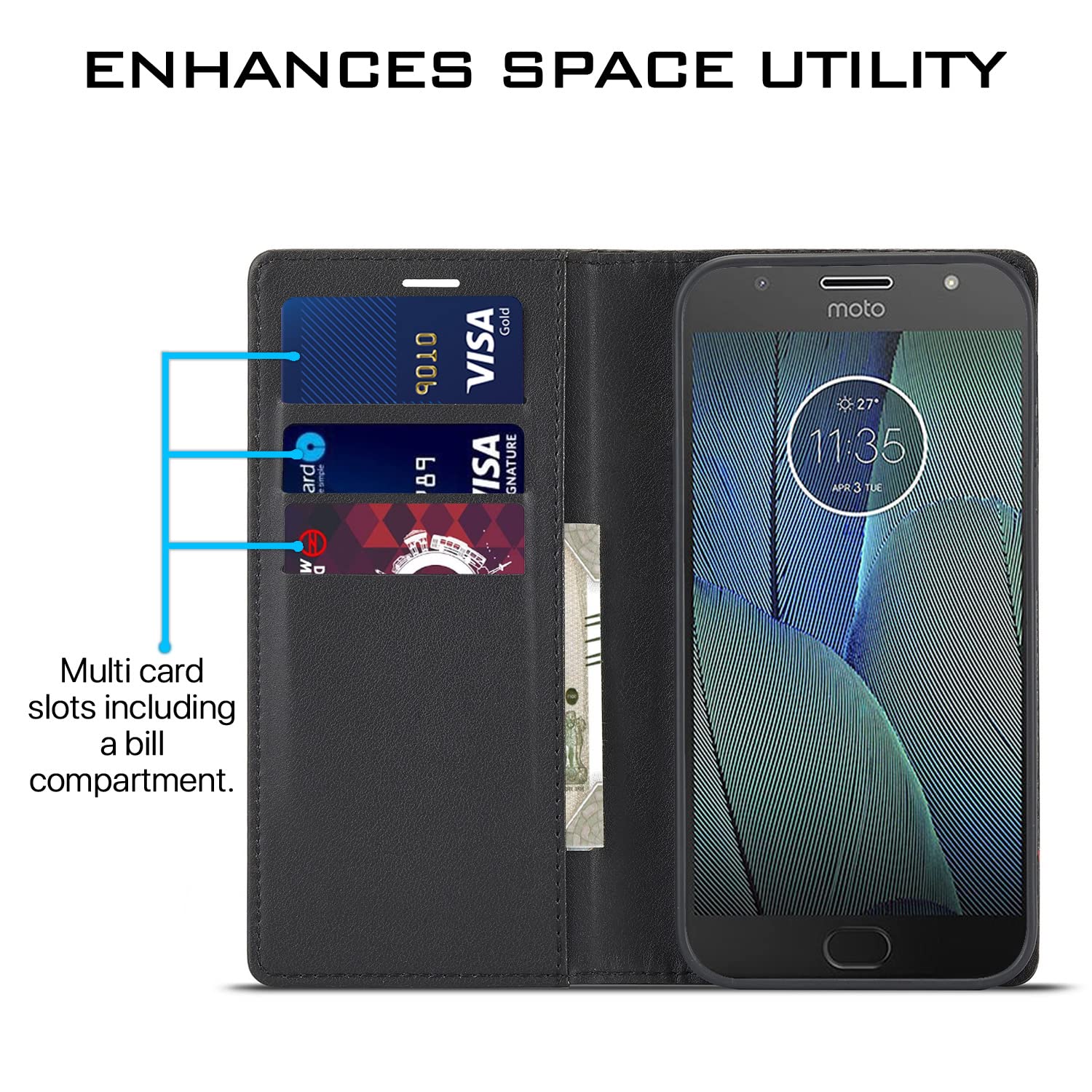 Black Wallet flip case for Moto G5s Plus – Pikkme – photo 3