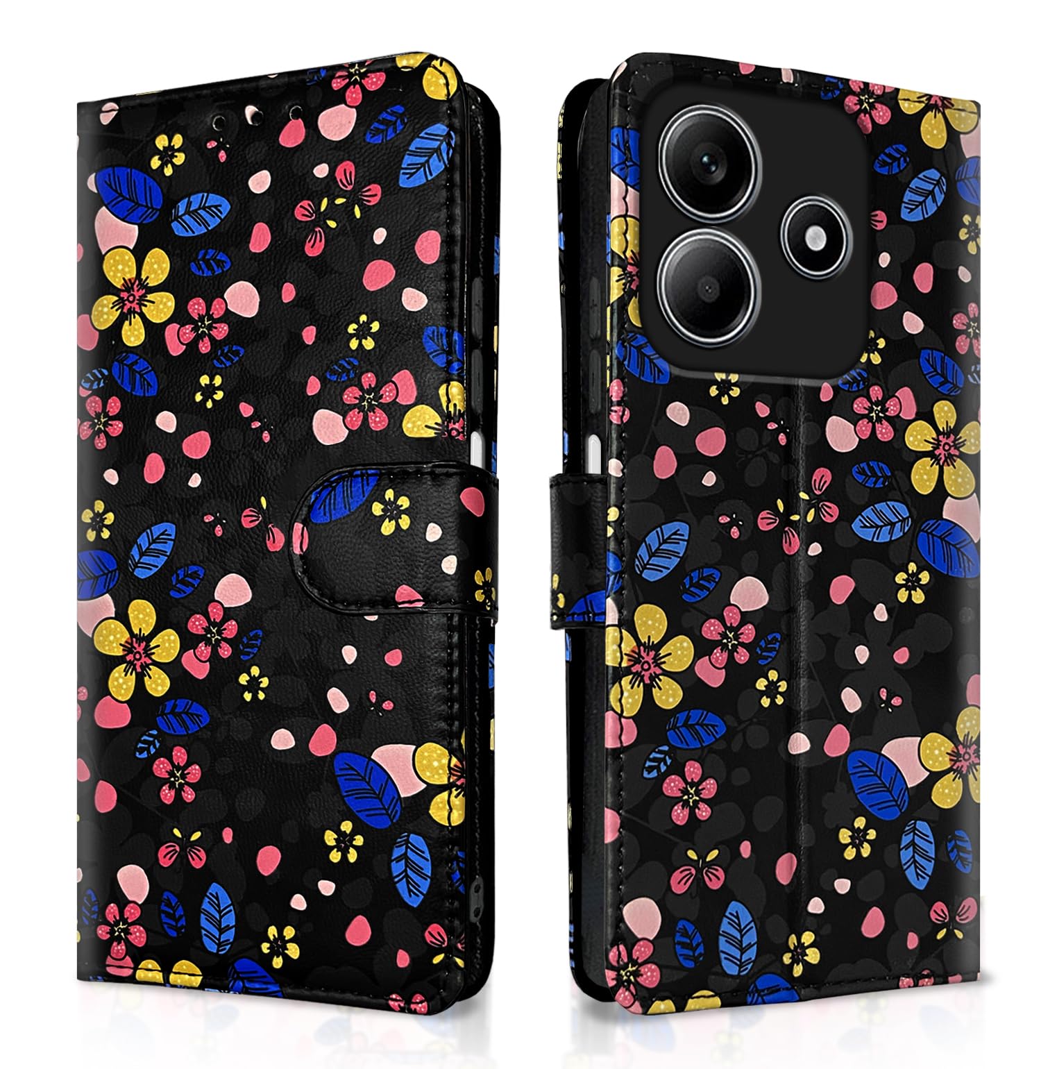 Black flower mobile flip cover for Redmi Note 14 5G – Pikkme