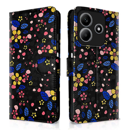 Black flower mobile flip cover for Redmi Note 14 5G – Pikkme