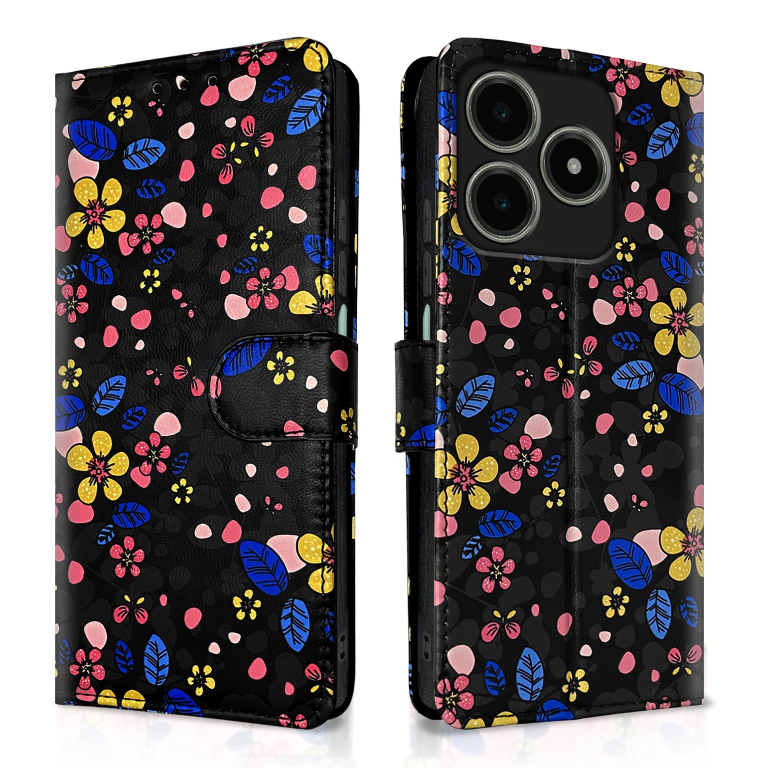 Pikkme Realme C63 4G Wallet black flower wallet flip cover