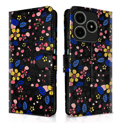 Pikkme Realme C63 4G Wallet black flower wallet flip cover