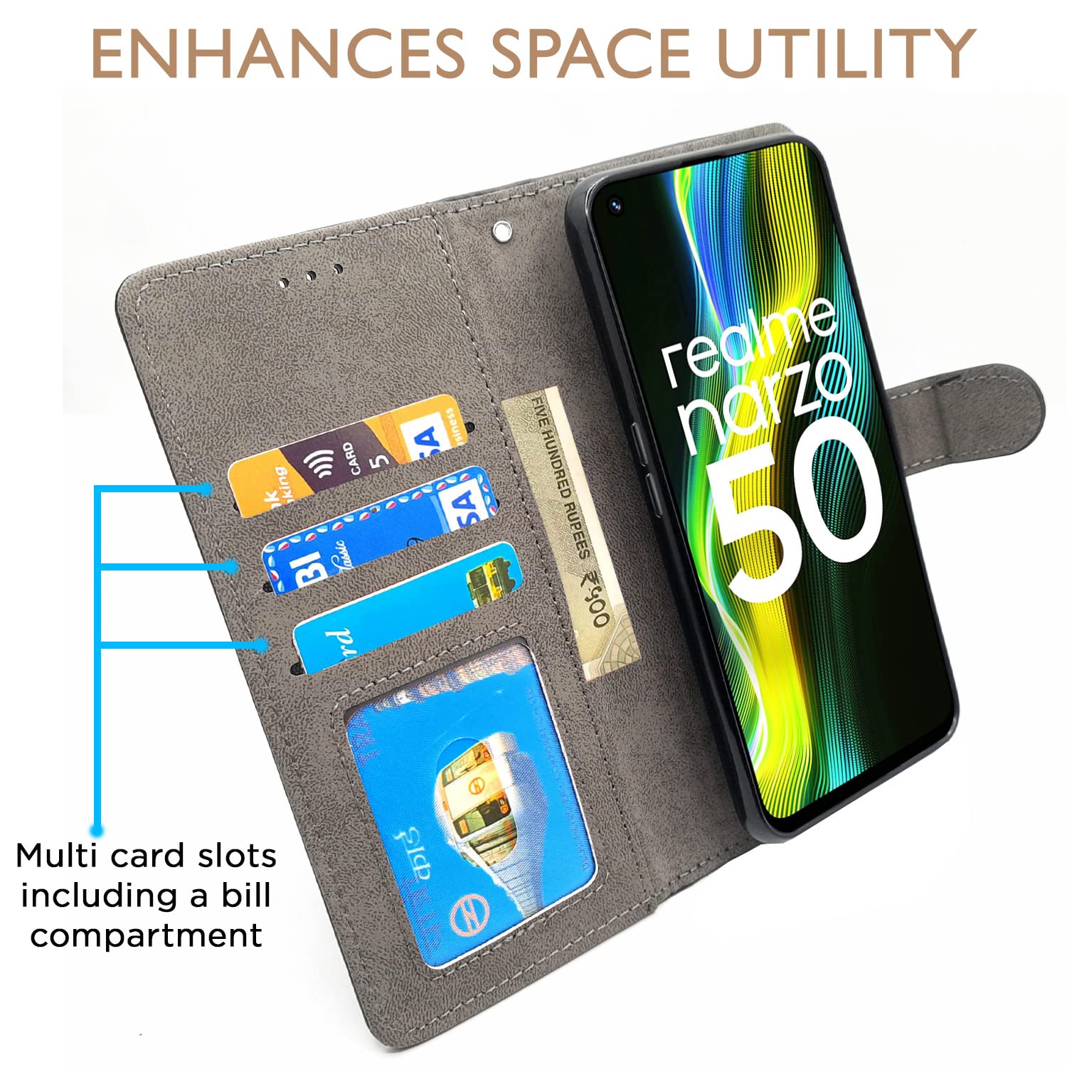 Pikkme Realme Narzo 50/8i 4G black wallet flip cover – photo 2