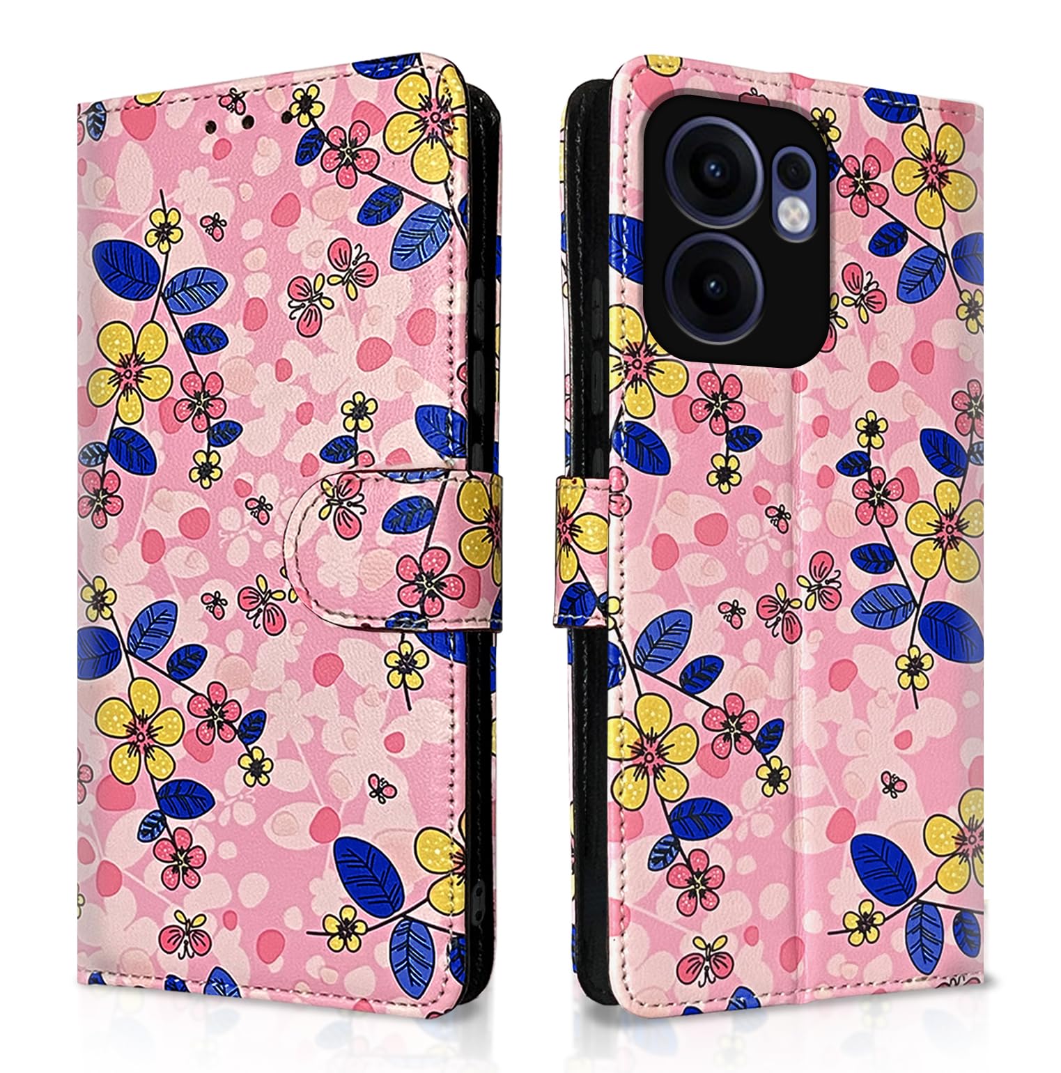 Pikkme pink flower Wallet wallet flip cover for Oppo Reno 13F 5G