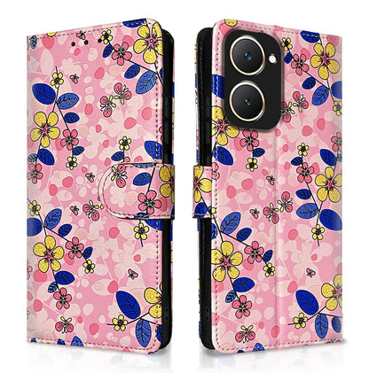 Vivo Y03 4G Leather flip cover in pink flower by Pikkme