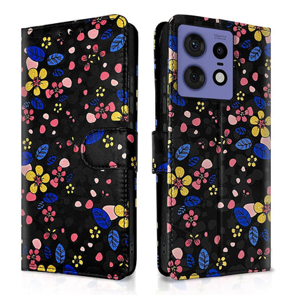 Pikkme Moto Edge 50 Pro 5G Flower Flip Cover (Black)