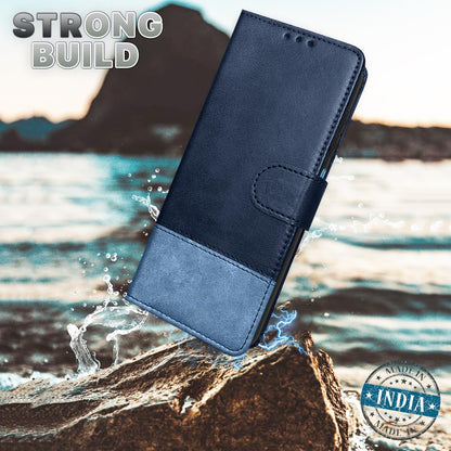 Pikkme Moto G04 Dual-Tone PU Leather Finish Magnetic Flip Cover (Navy & Light Blue)