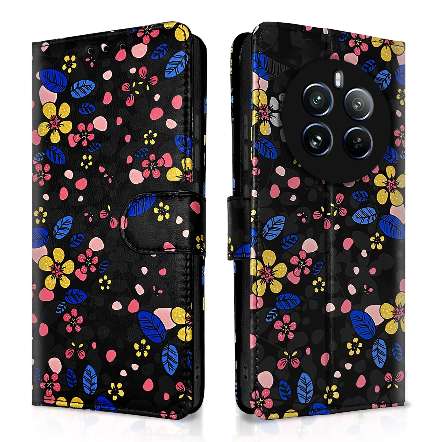 Realme 12 Pro/12 Pro Plus 5G mobile flip cover in black flower by Pikkme