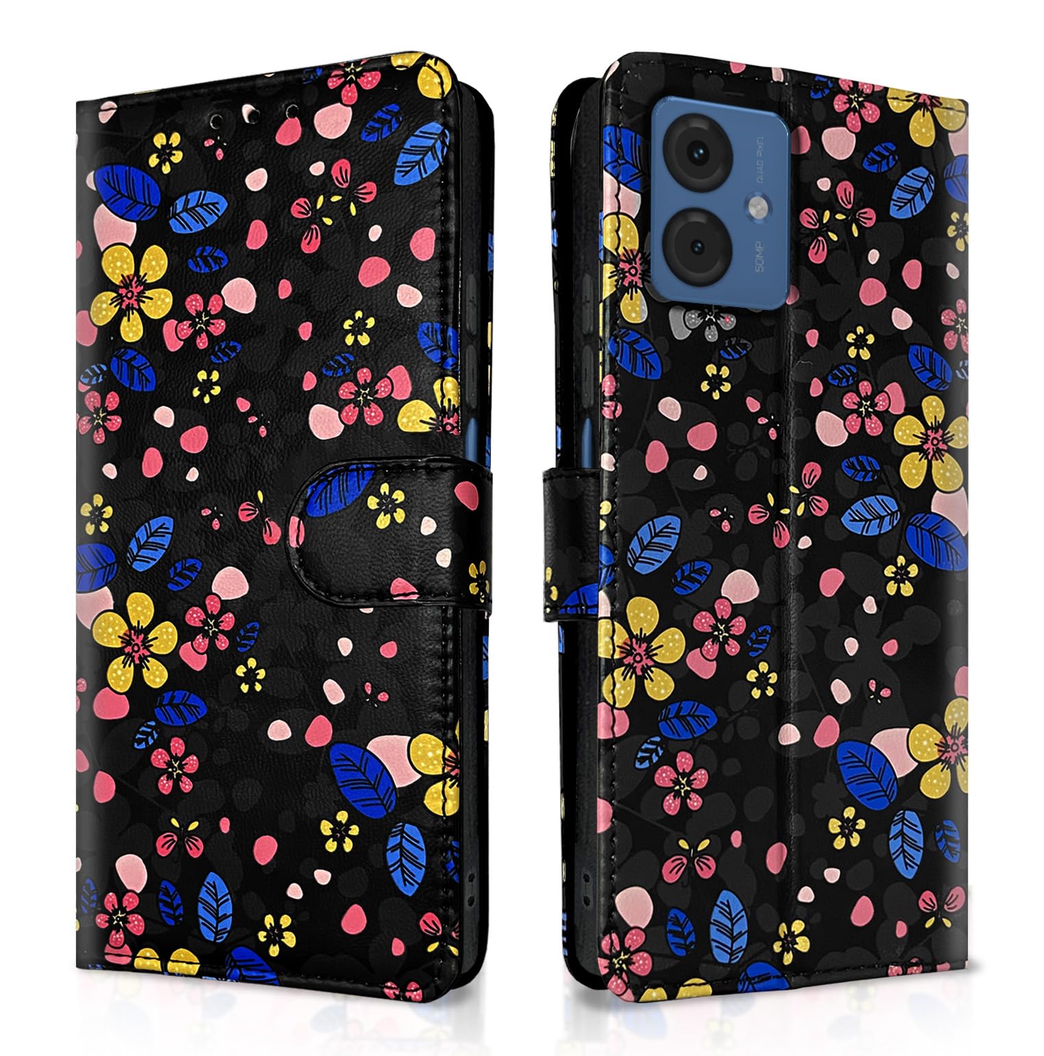 Black flower Wallet flip cover for Moto G54/G64 5G – Pikkme