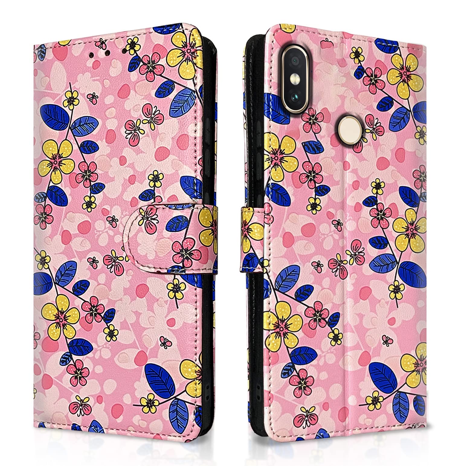 Pikkme Redmi Note 5 Pro pink flower wallet flip cover