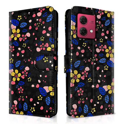 Pikkme black flower flip cover for Moto G84 5G