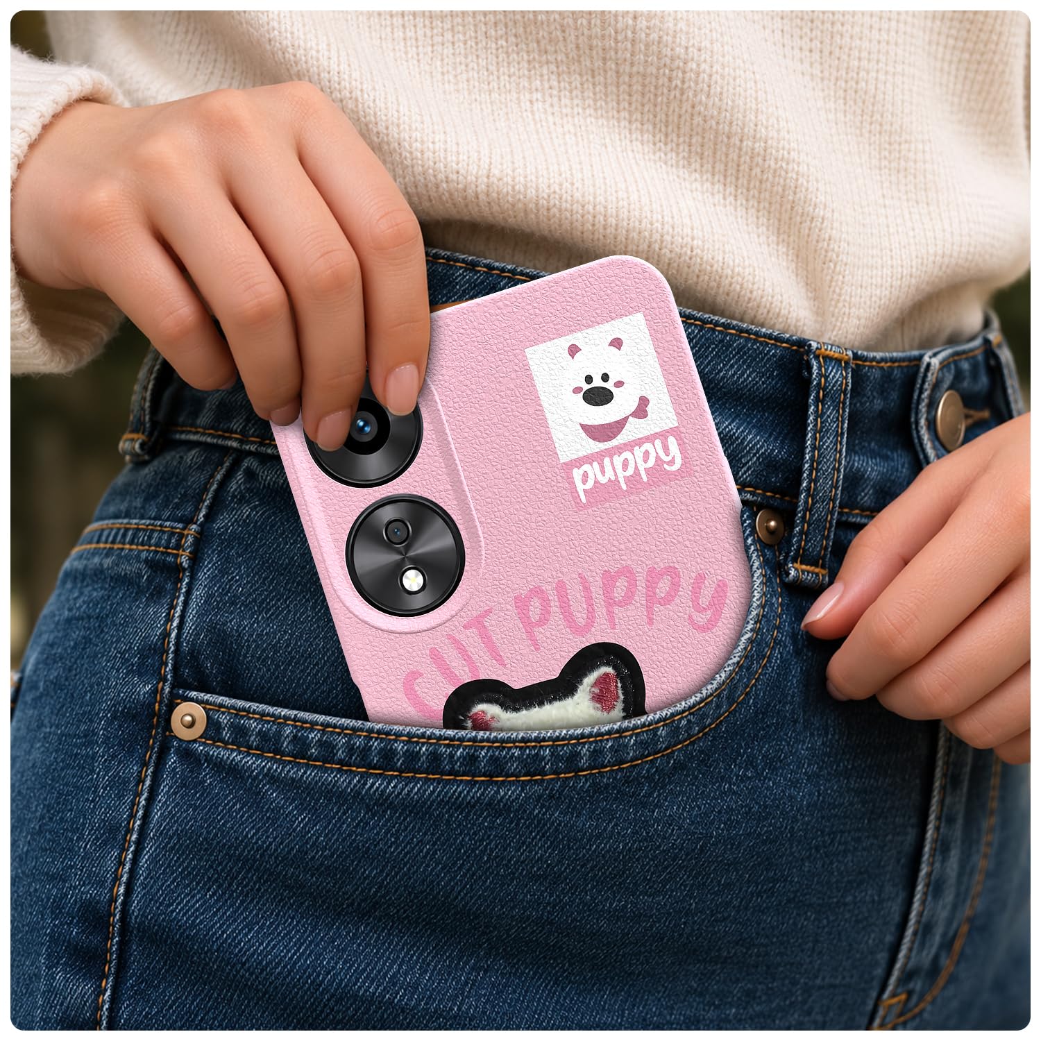 Oppo A78 5G Plush Patch phone cover in pink by Pikkme – photo 4