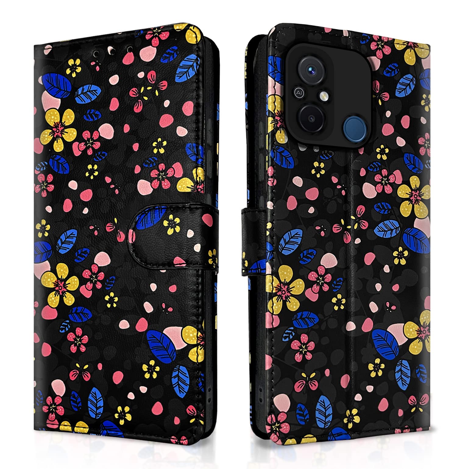 Pikkme Redmi 12C/Poco C55 black flower flip cover