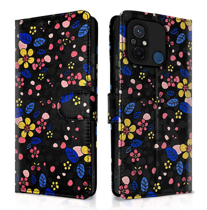 Pikkme Redmi 12C/Poco C55 black flower flip cover