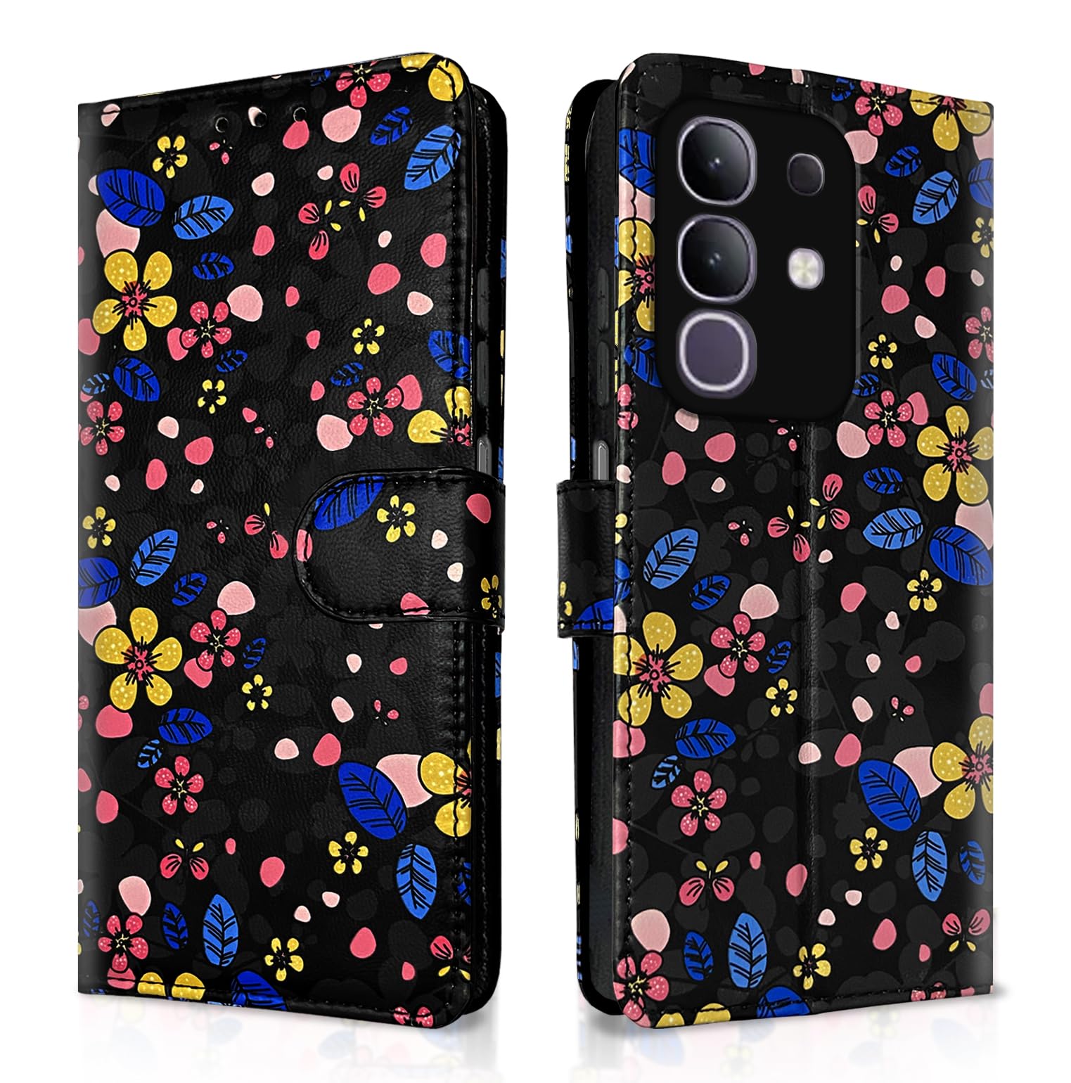 Pikkme black flower Wallet flip cover for Vivo T4x/iQOO Z10x/Y31 Pro 5G
