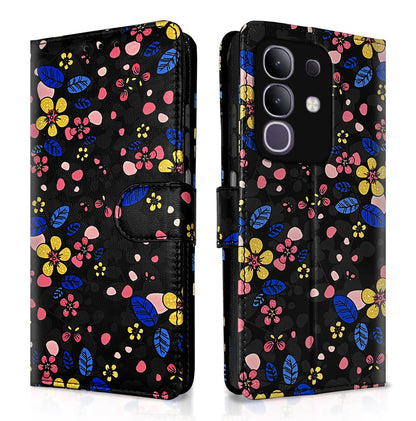 Pikkme black flower Wallet flip cover for Vivo T4x/iQOO Z10x/Y31 Pro 5G