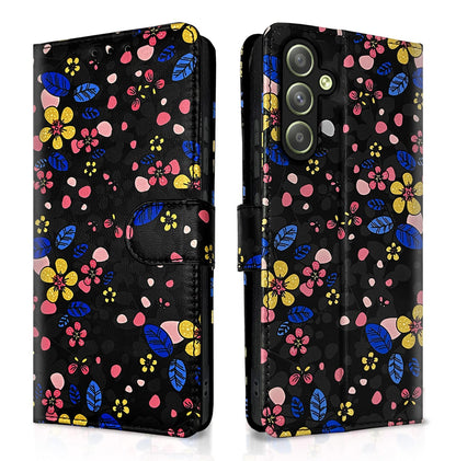 Samsung A54 5G flip cover in black flower by Pikkme