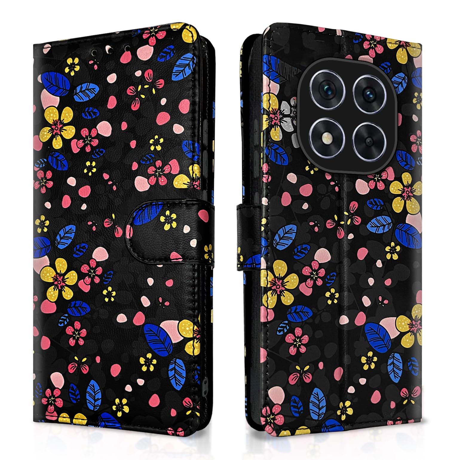 Redmi Note 14 Pro Plus 5G mobile flip cover in black flower by Pikkme