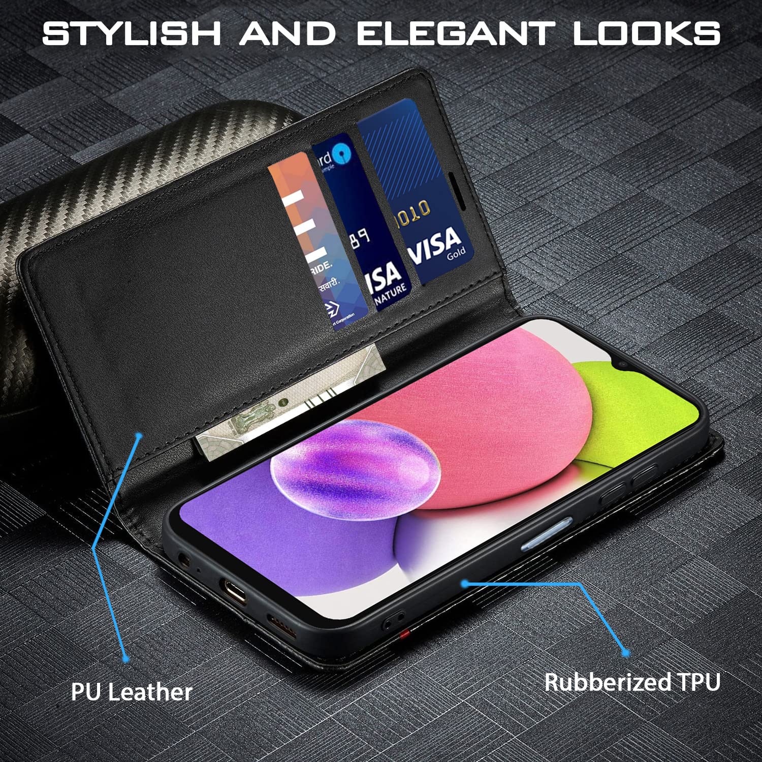 Samsung A03s Wallet mobile flip cover in black by Pikkme – photo 2