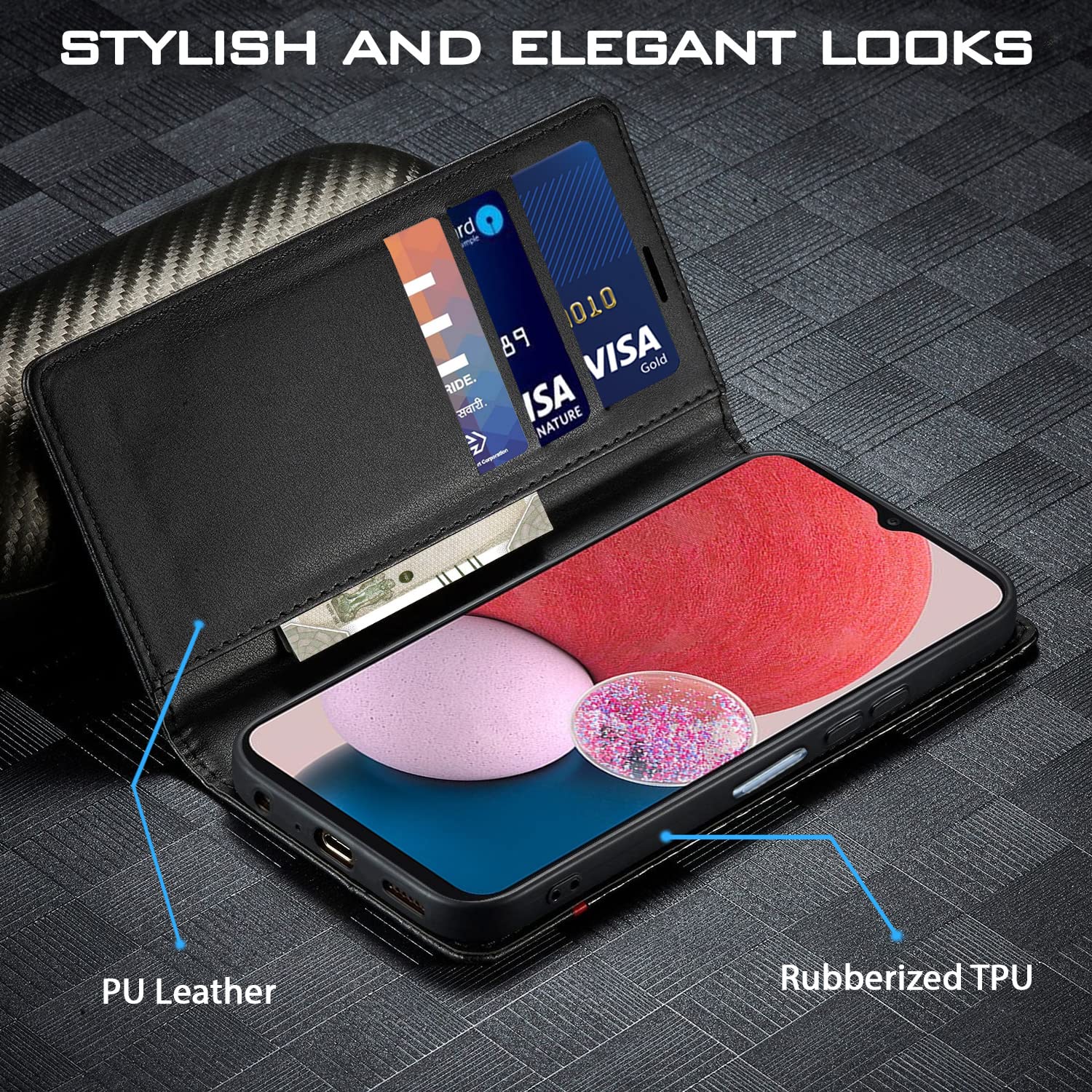 Black Wallet wallet flip cover for Samsung A13 4G – Pikkme – photo 2