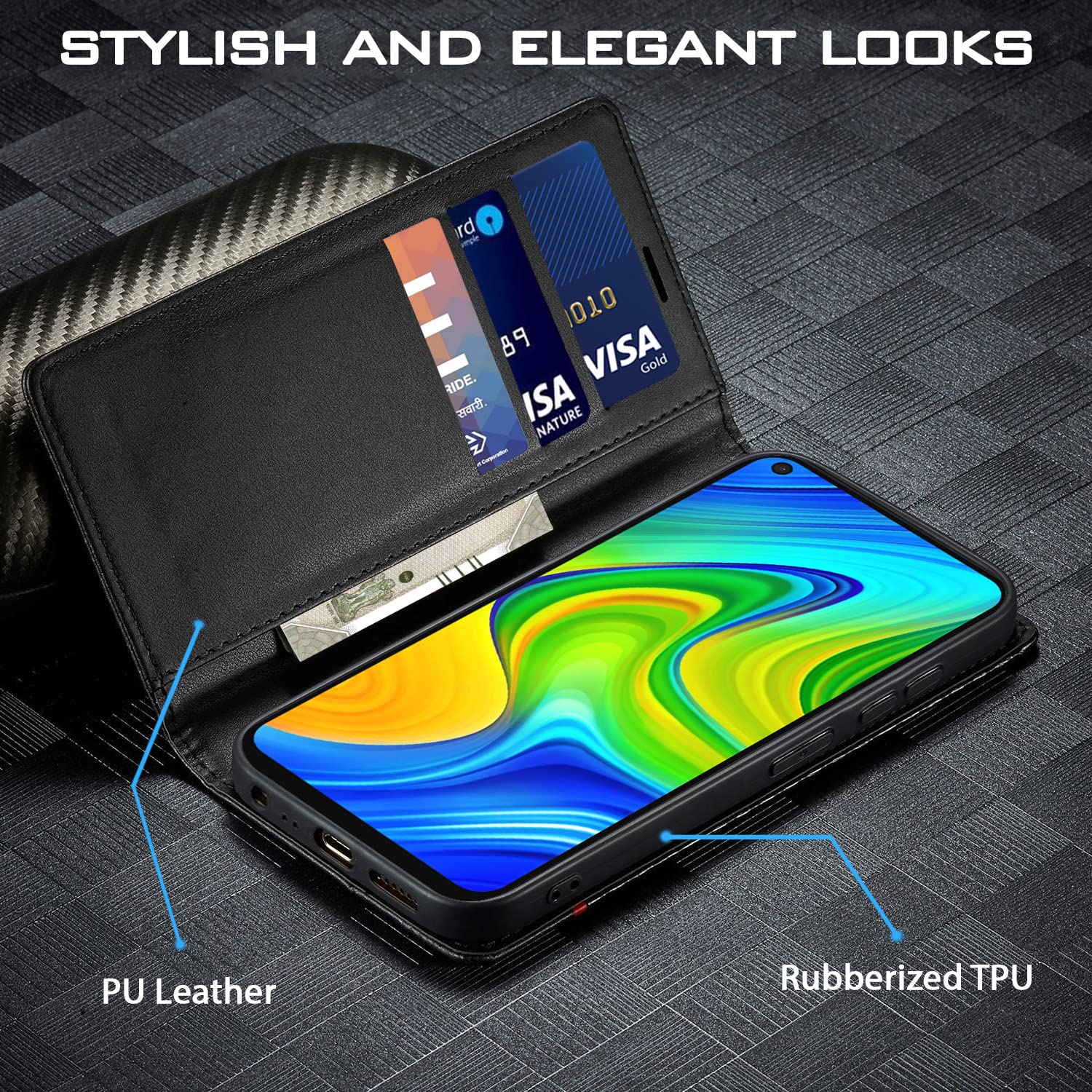 Pikkme black Wallet mobile flip cover for Redmi Note 9 – photo 2
