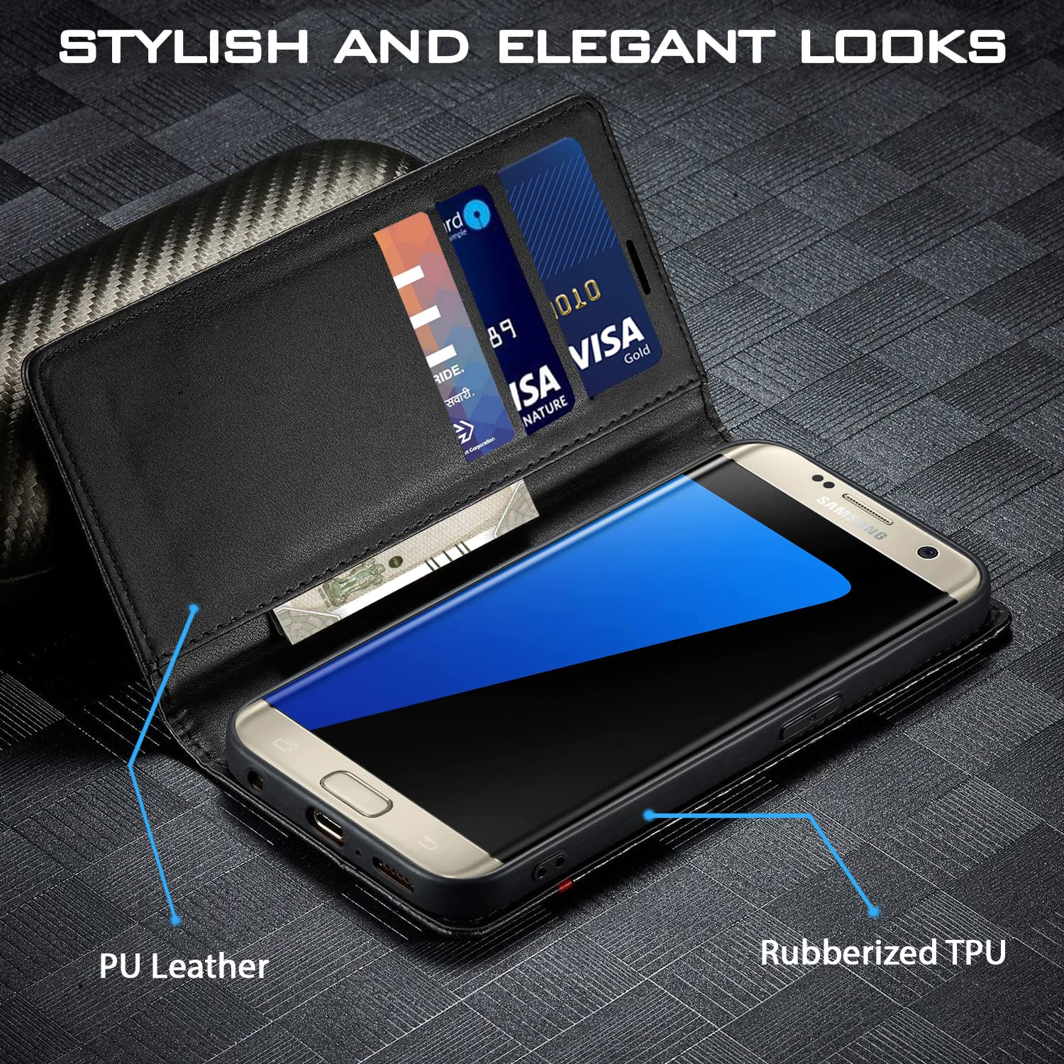 Pikkme black wallet flip cover for Samsung S7 Edge – photo 2