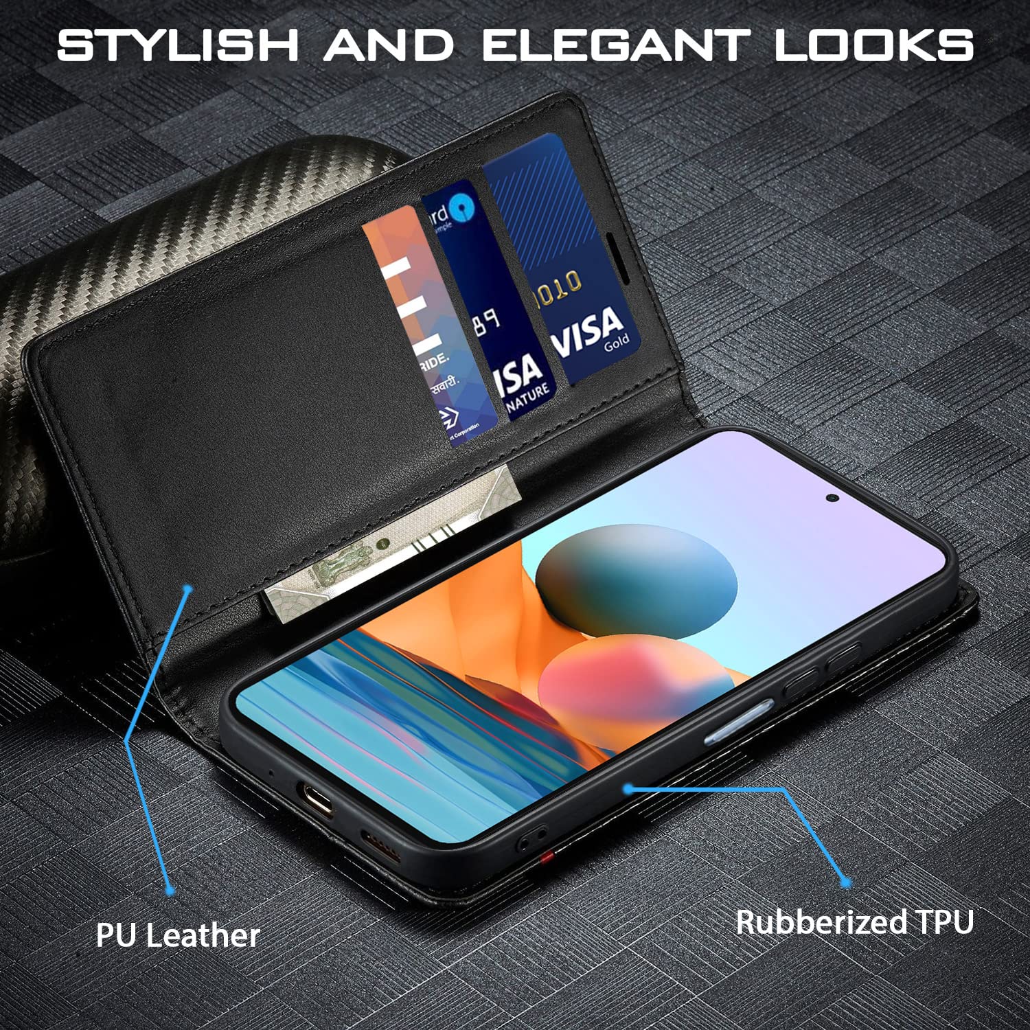 Redmi Note 10 Pro/Note 10 Pro Max Wallet flip cover in black by Pikkme – photo 2