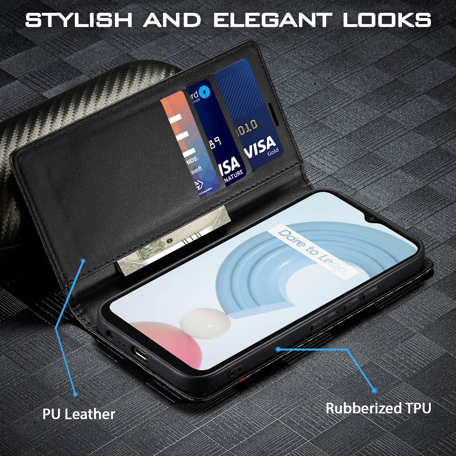 Realme C21Y flip cover in black by Pikkme – photo 2