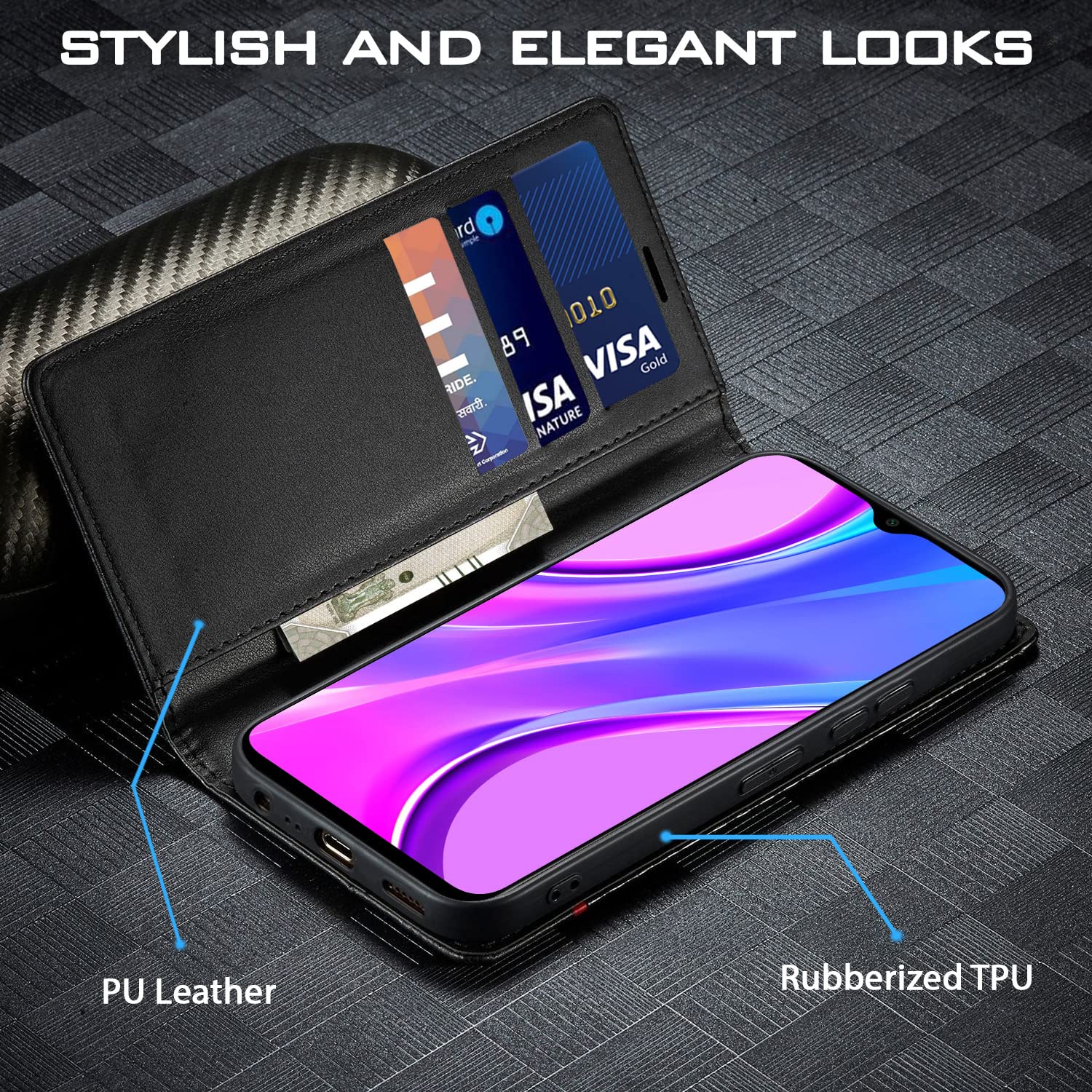 Pikkme Redmi 9 Prime/Poco M2 Wallet black wallet flip cover – photo 2