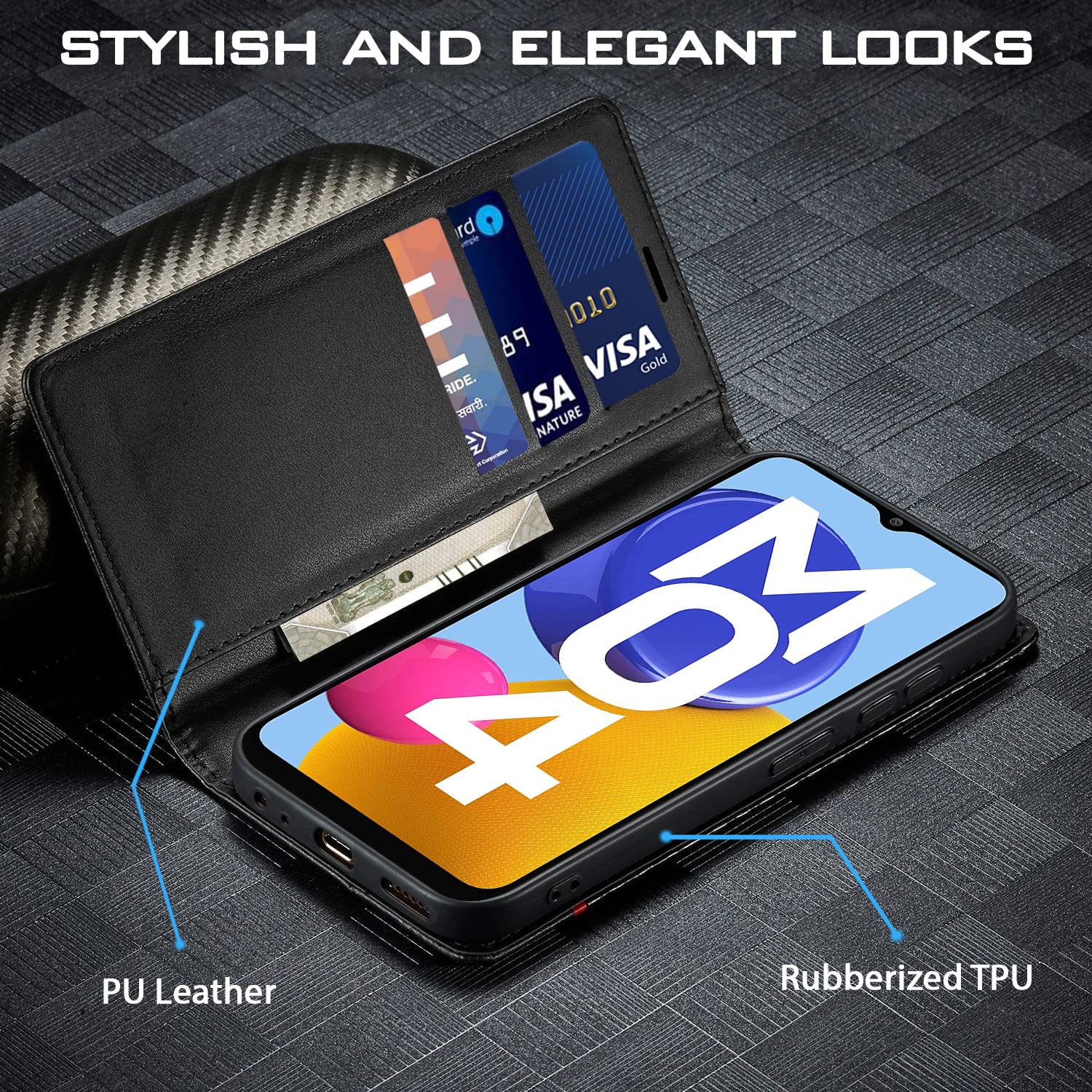 Samsung M04/F04/A04e Wallet flip cover in black by Pikkme – photo 2