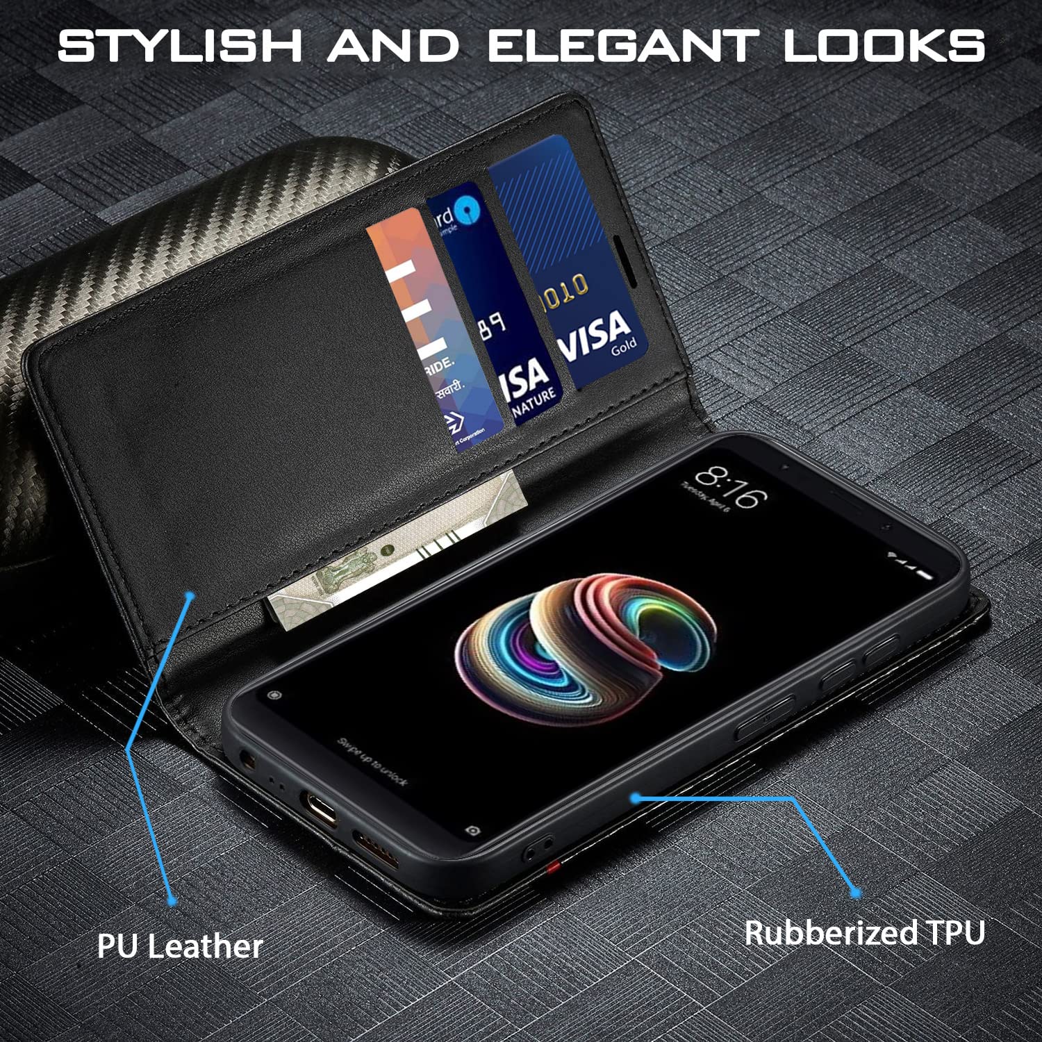 Pikkme black wallet flip cover for Redmi Note 5 – photo 3