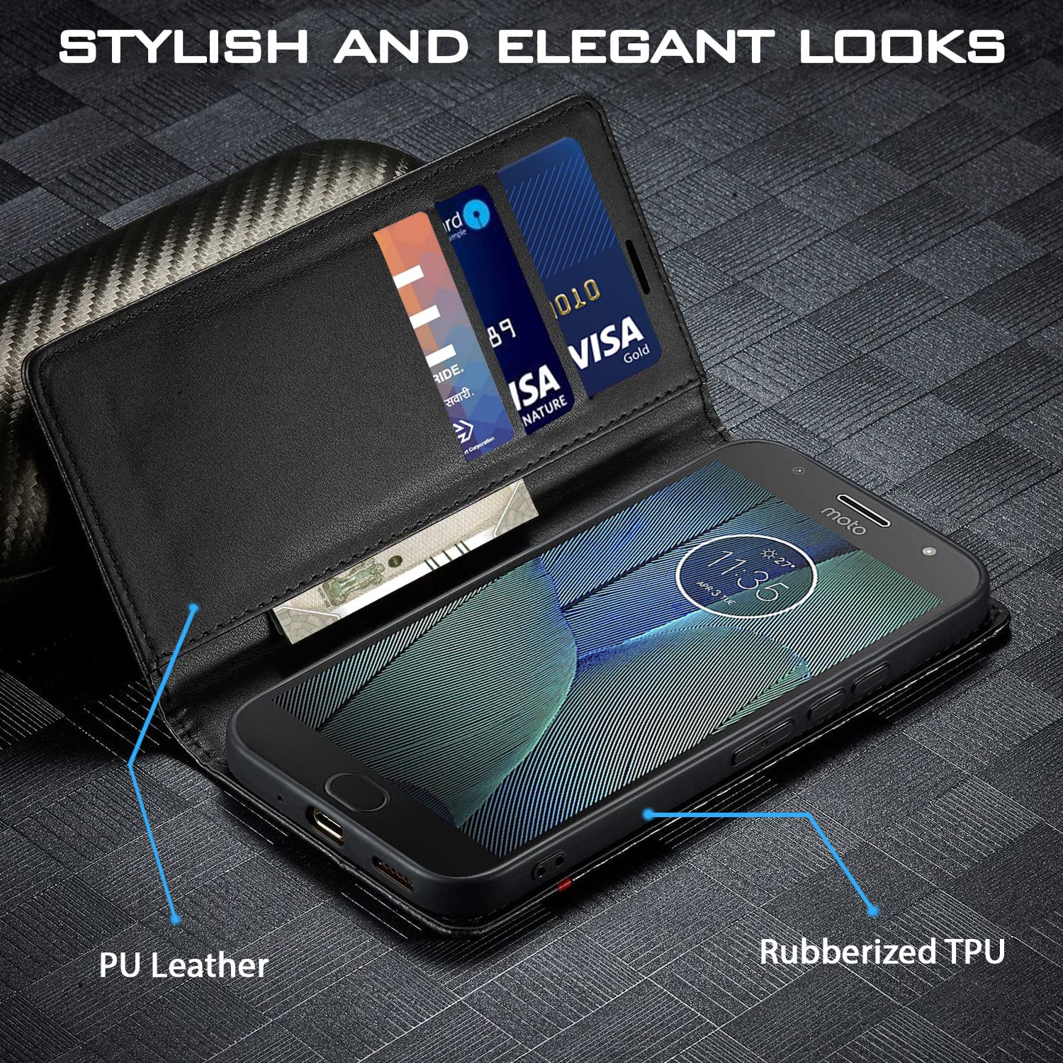 Moto G5s Plus Wallet flip case in black by Pikkme – photo 2