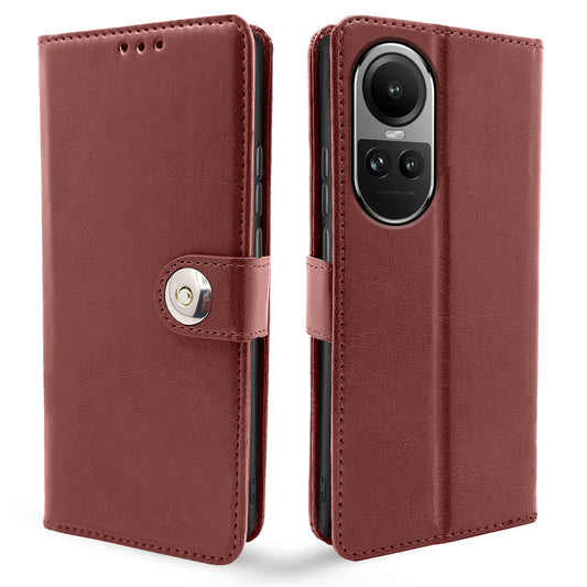 Pikkme Oppo Reno 10 5G Button Flip Cover (Brown)