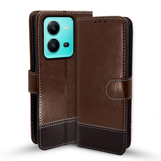 Pikkme Vivo V25 5G Constrast Flip Cover | Brown & Coffee