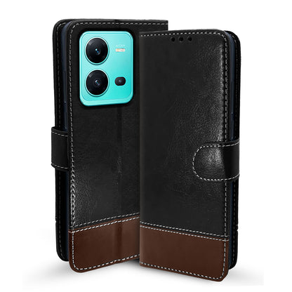 Pikkme Vivo V25 5G Constrast Flip Cover | Black & Brown