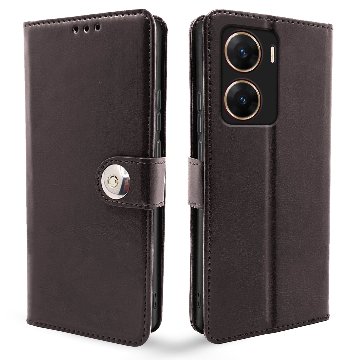 Pikkme Vivo V29E Button Flip Cover (Coffee)