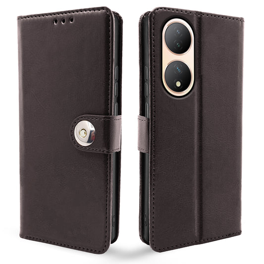 Pikkme Vivo Y100 5G Button Flip Cover (Coffee)