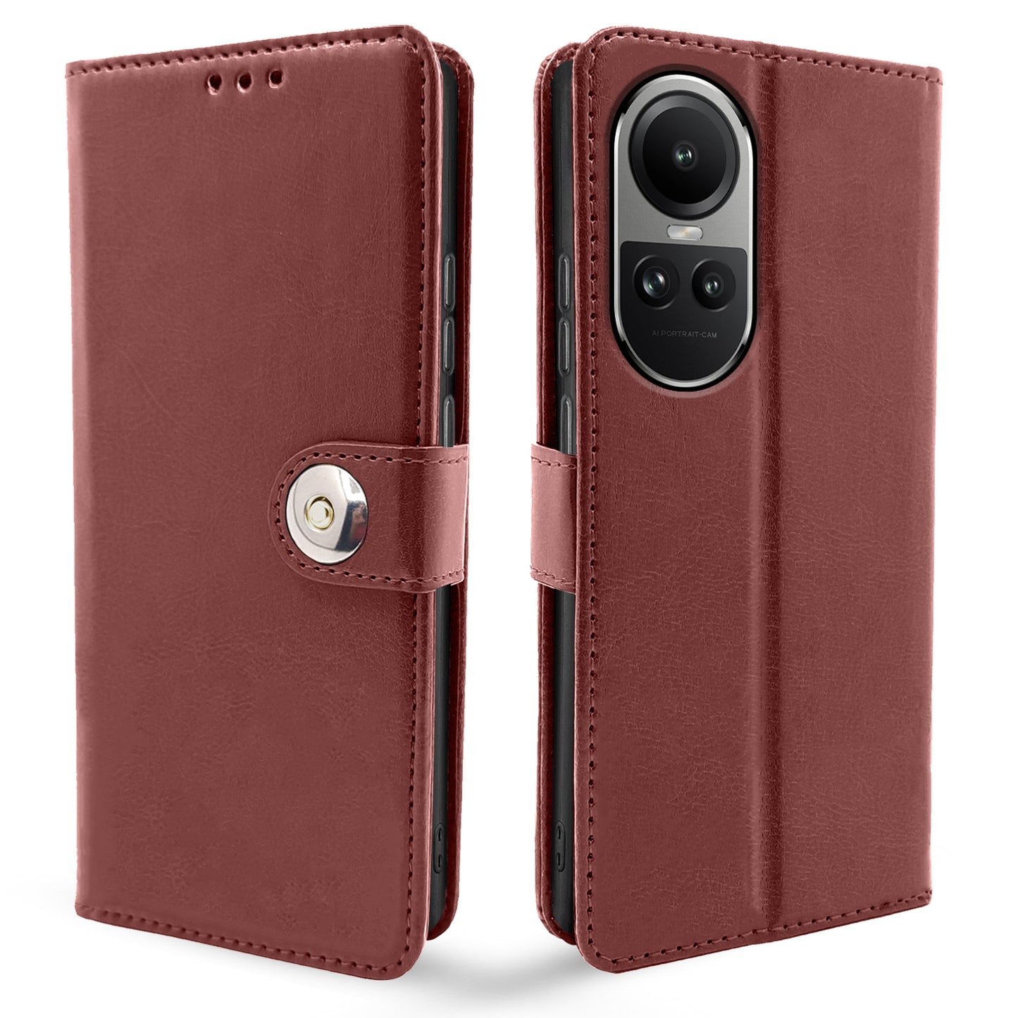 Pikkme Oppo Reno 10 Pro 5G Button Flip Cover (Brown)