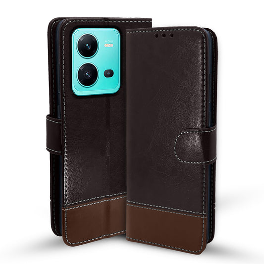 Pikkme Vivo V25 5G Constrast Flip Cover | Coffee & Brown