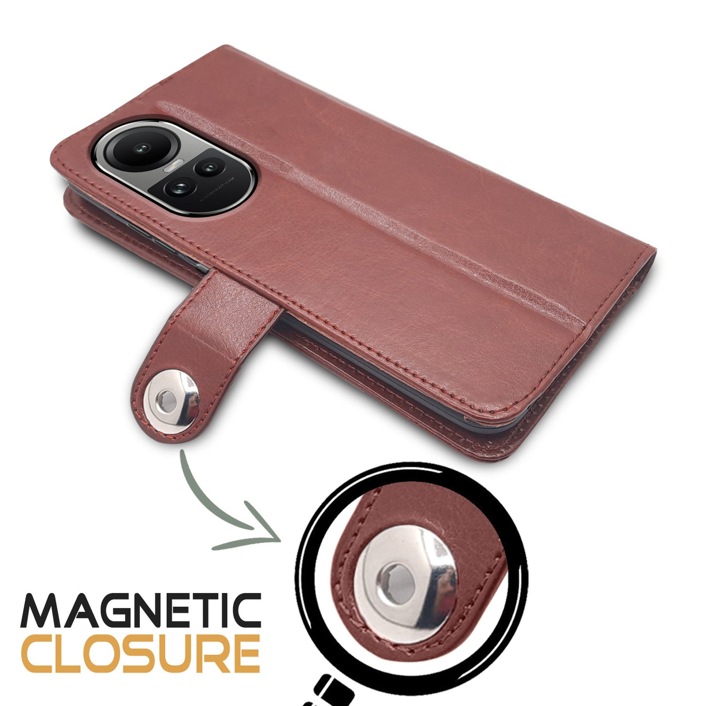 Pikkme Oppo Reno 10 Pro 5G Button Flip Cover (Brown)