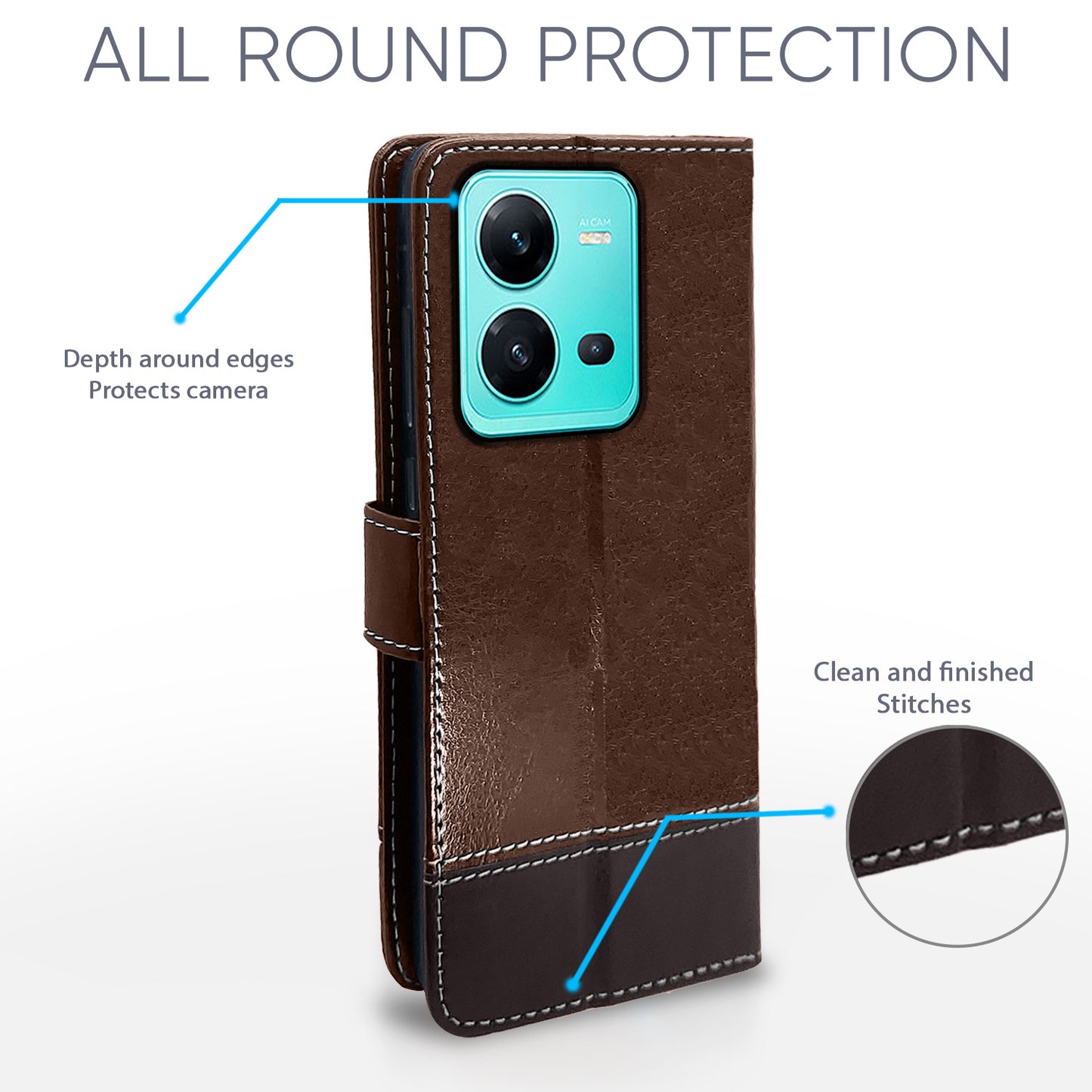 Pikkme Vivo V25 5G Constrast Flip Cover | Brown & Coffee