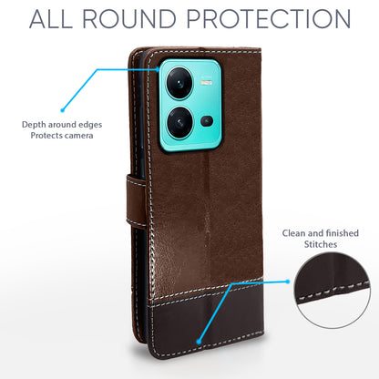 Pikkme Vivo V25 5G Constrast Flip Cover | Brown & Coffee