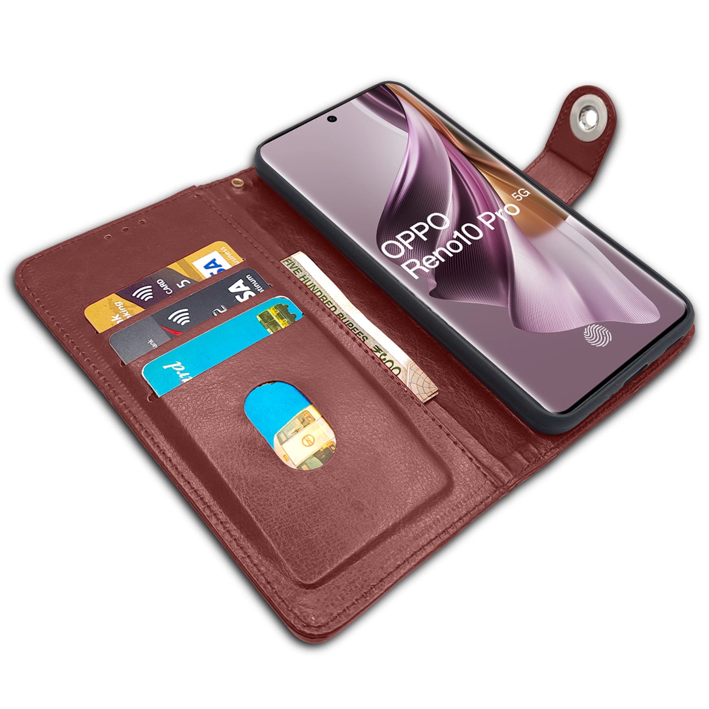 Pikkme Oppo Reno 10 Pro 5G Button Flip Cover (Brown)