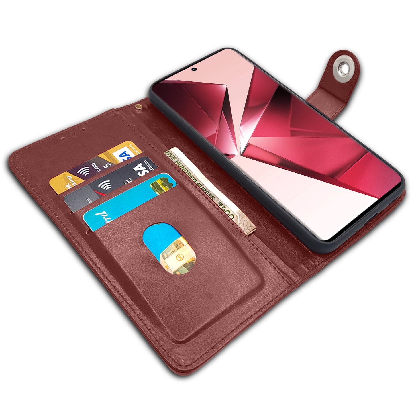 Pikkme Vivo V29E Button Flip Cover (Brown)