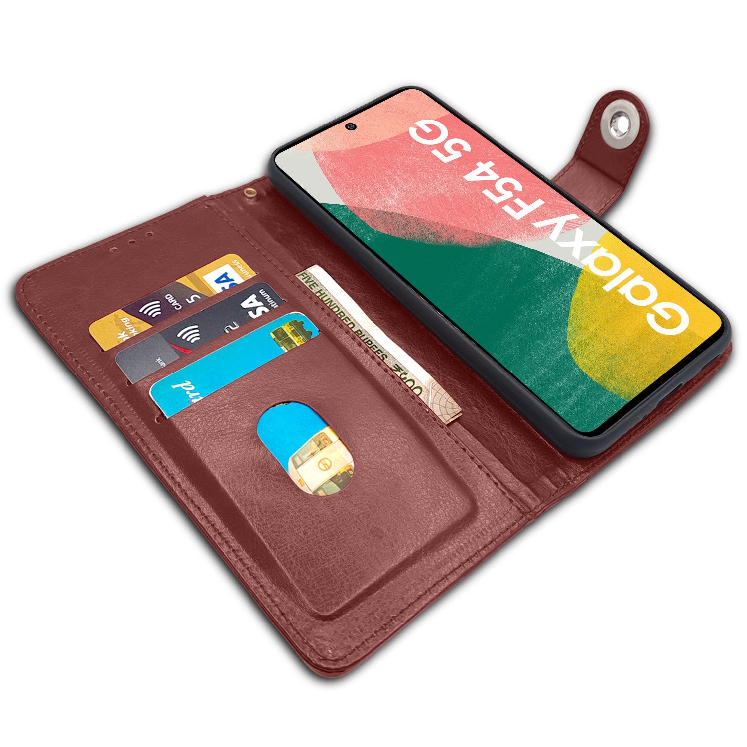 Pikkme Samsung Galaxy F54 5G / M54 5G Button Flip Cover (Brown)