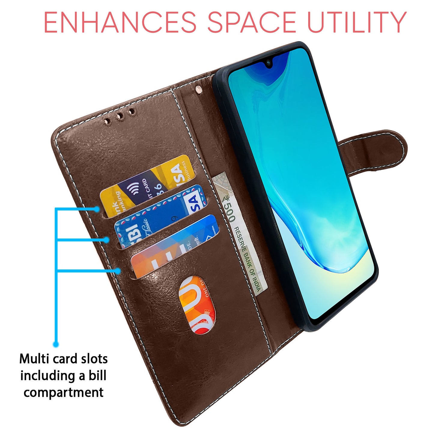 Pikkme Vivo V25 5G Constrast Flip Cover | Brown & Coffee