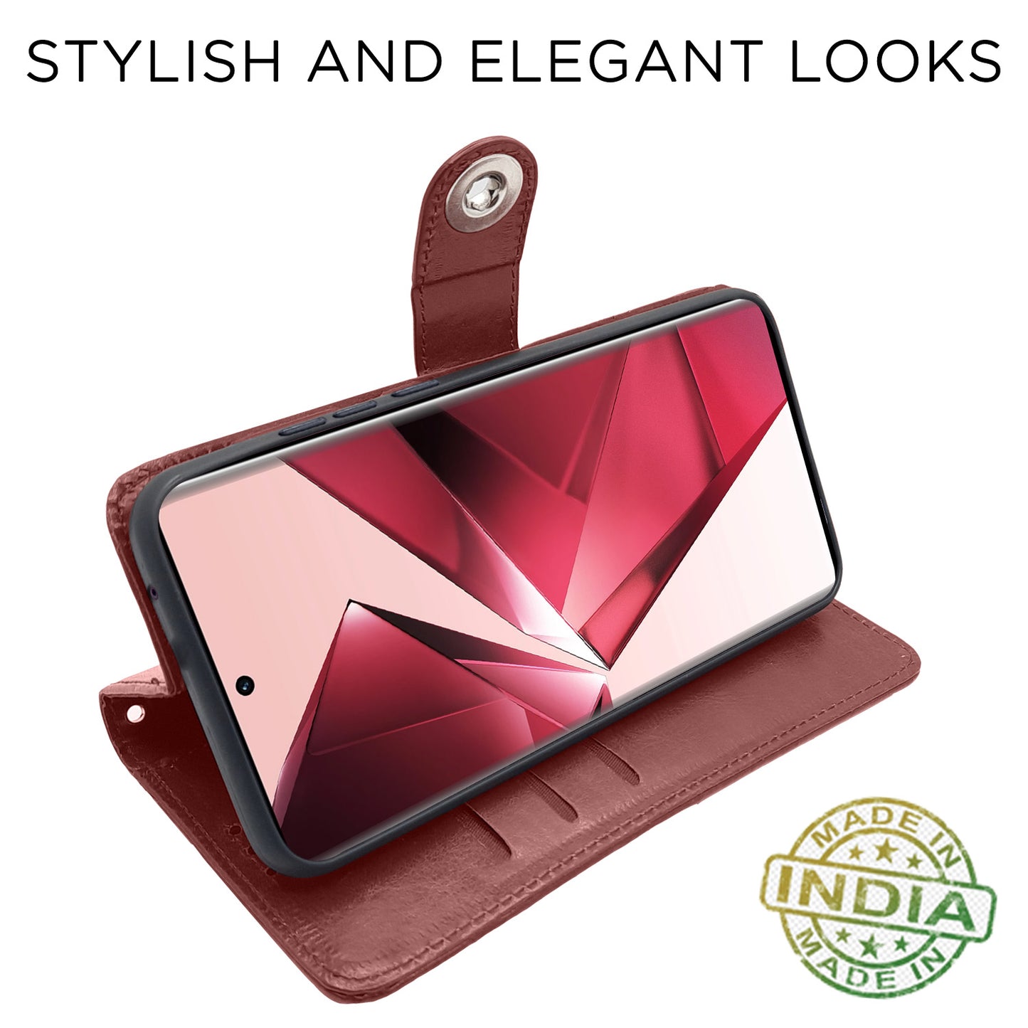 Pikkme Vivo V29E Button Flip Cover (Brown)