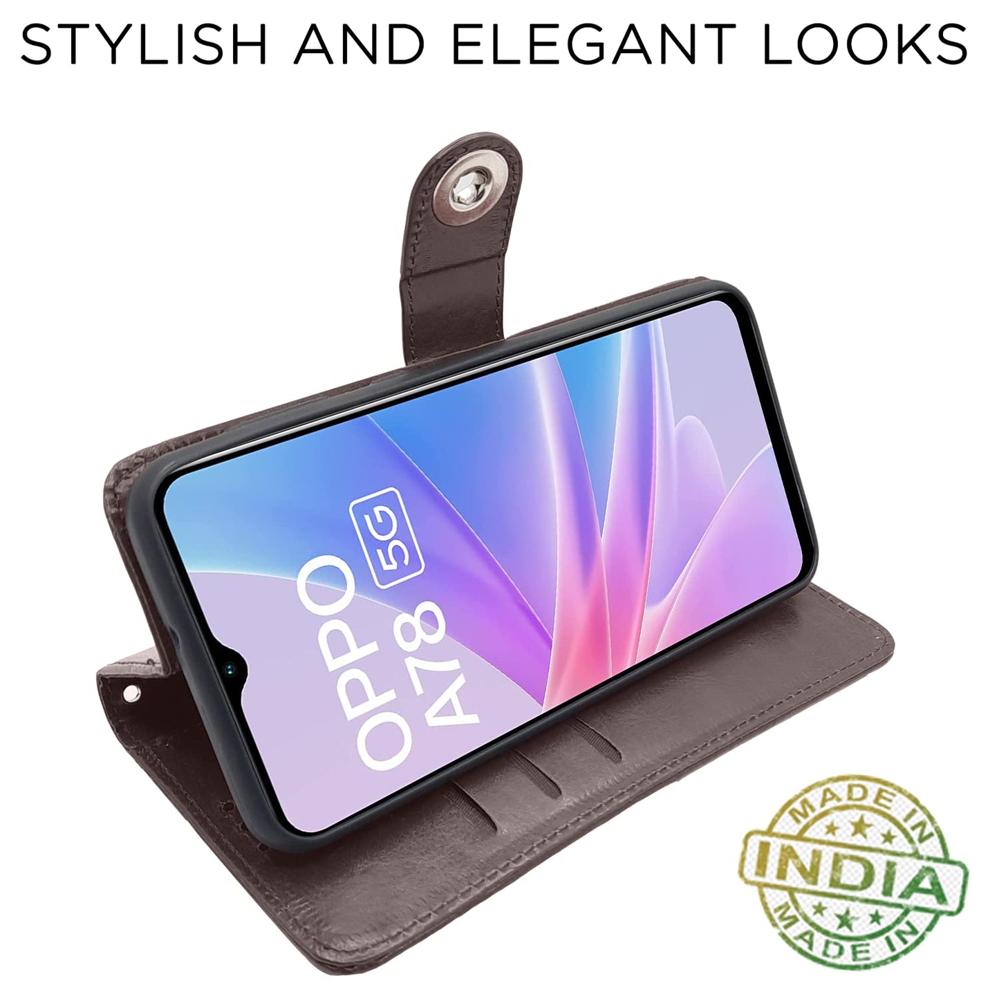 Pikkme Oppo A78 5G Button Flip Cover (Coffee)