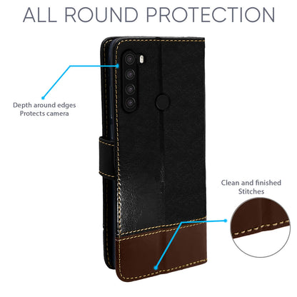 Pikkme Mi Redmi Note 8 Constrast Flip Cover | Black & Brown